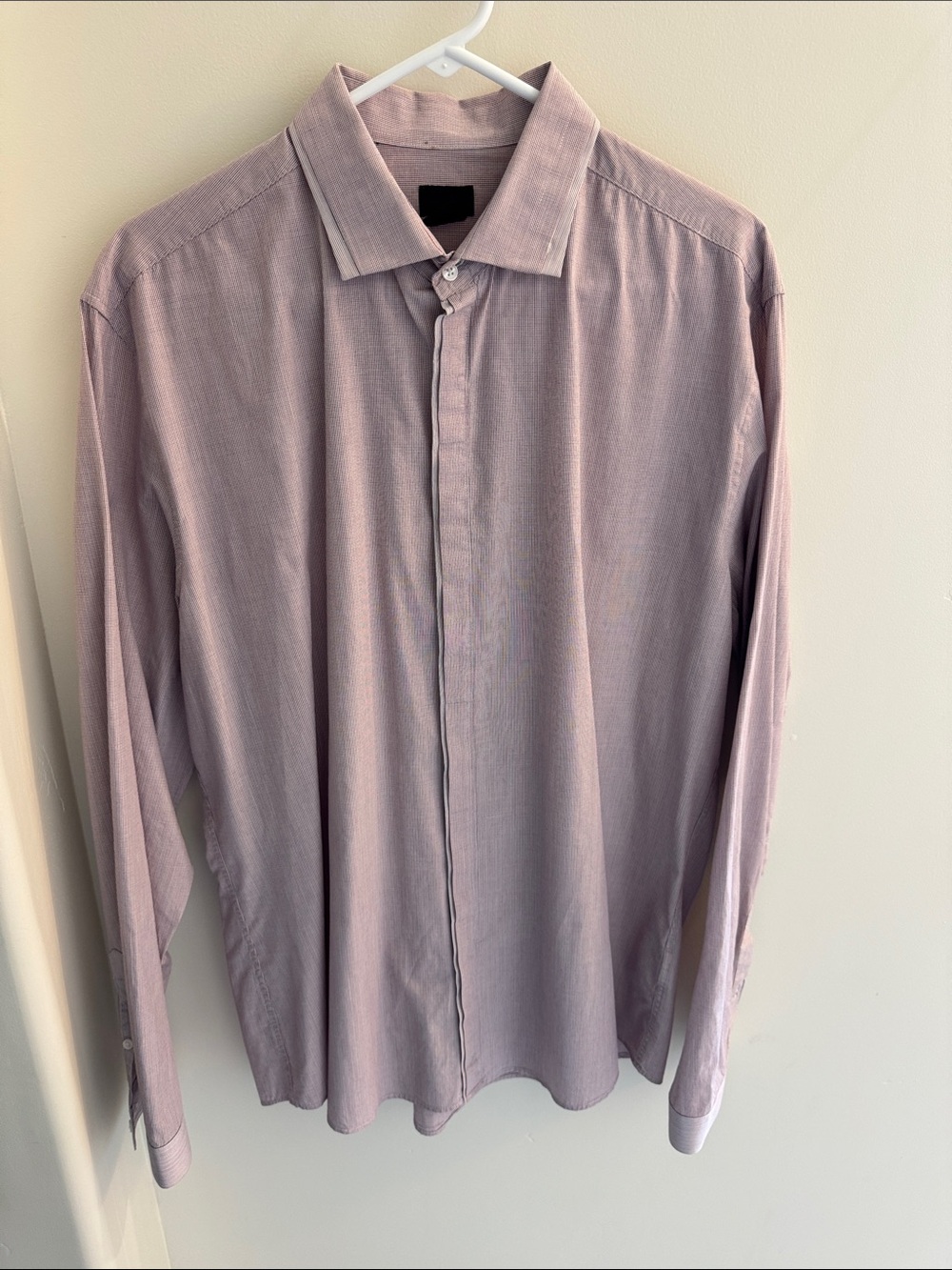 Men's Long-Sleeve Dress Shirt - Light Mauve (Very fine red and blue print)